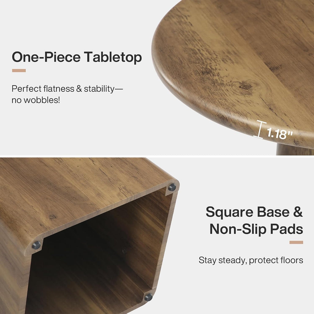 Tribesigns 31.5-Inch Round Dining Room Table for 2-4, Farmhouse Small Kitchen Dinner Table with Square Base for Dining Room Living Room, Rustic Brown