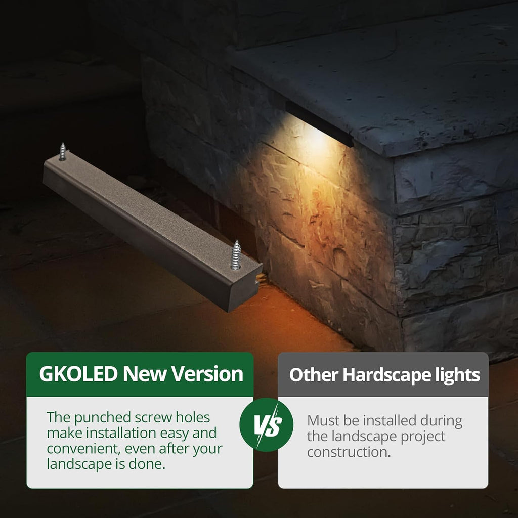 GKOLED 20Pack 6.8 Inches Hardscape Lights, Low Voltage Retaining Wall Lighting with Frosted Lens, 12V AC/DC Paver Light with 1.5W 2700K LED Chips, Outdoor Landscape Step Lights, Die-cast Aluminum