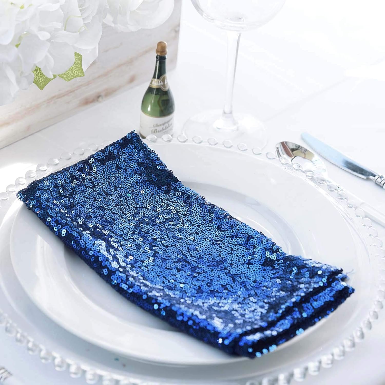 50 pcs 20-Inch Navy Blue Sequins Napkins - for Wedding Party Restaurant Holiday Dinner