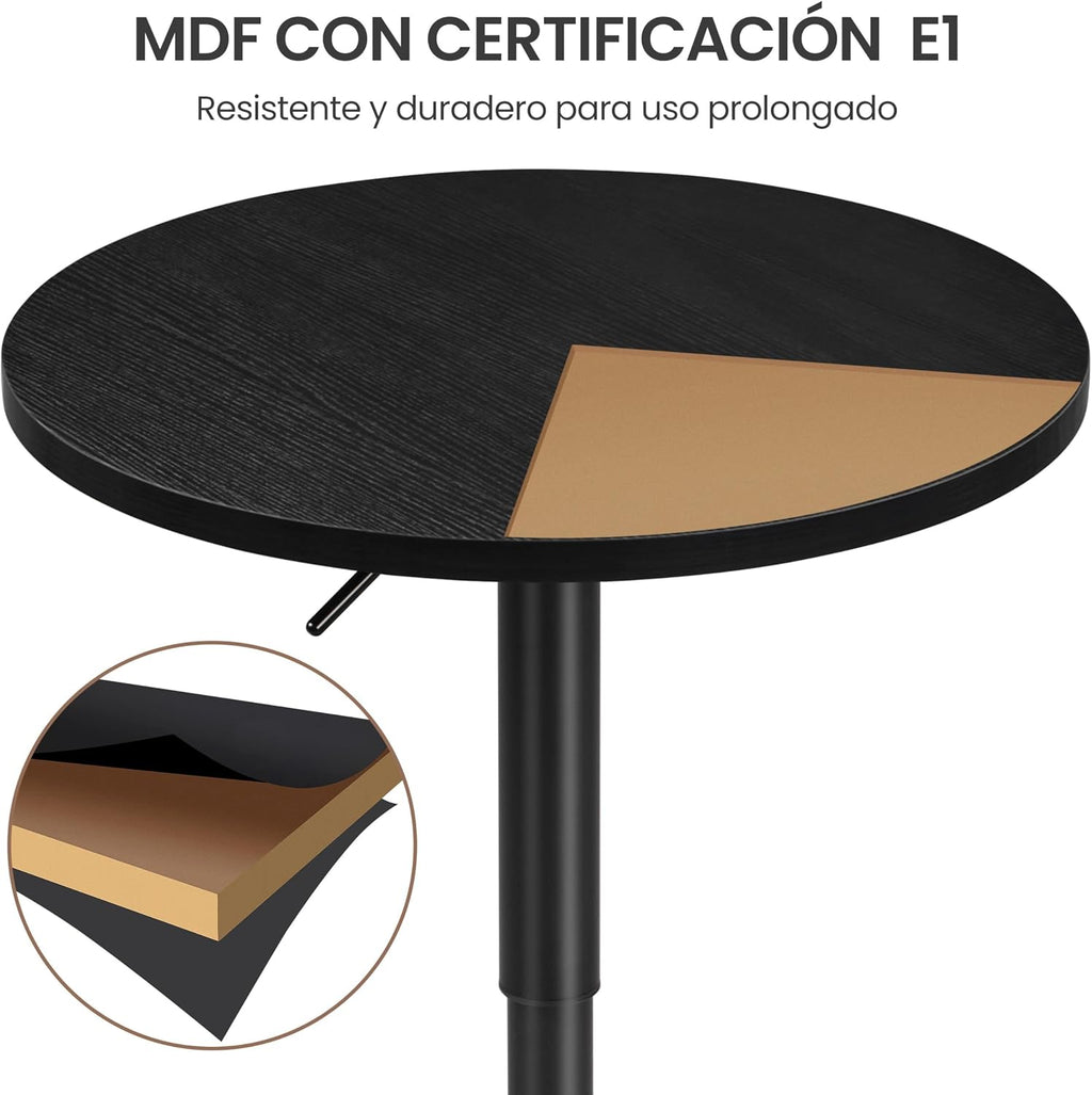 Yaheetech 3-Piece Bar Table Set, Round Bar Table and PU Leather Adjustable Swivel Chairs, Modern Counter Height Table Set with 2 Bar Stools for Kitchen, Full Black