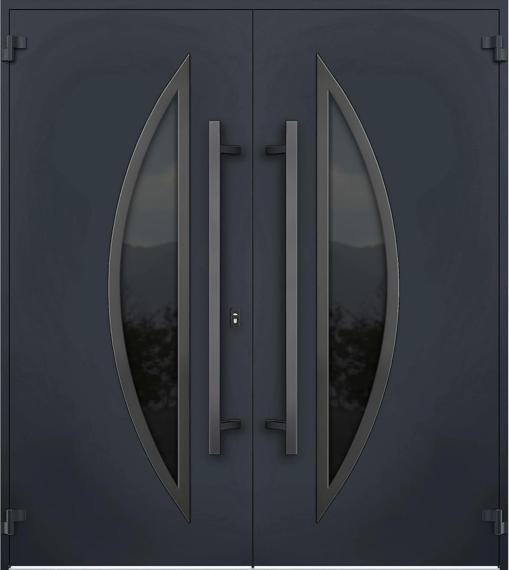 VDOMDOORS Front Exterior Prehung Metal Double Doors/Deux 6501 Anthracite Enamel Tinted Anthracite Glass/Entry Modern Painted Left Inswing Active Door 72' x 80'