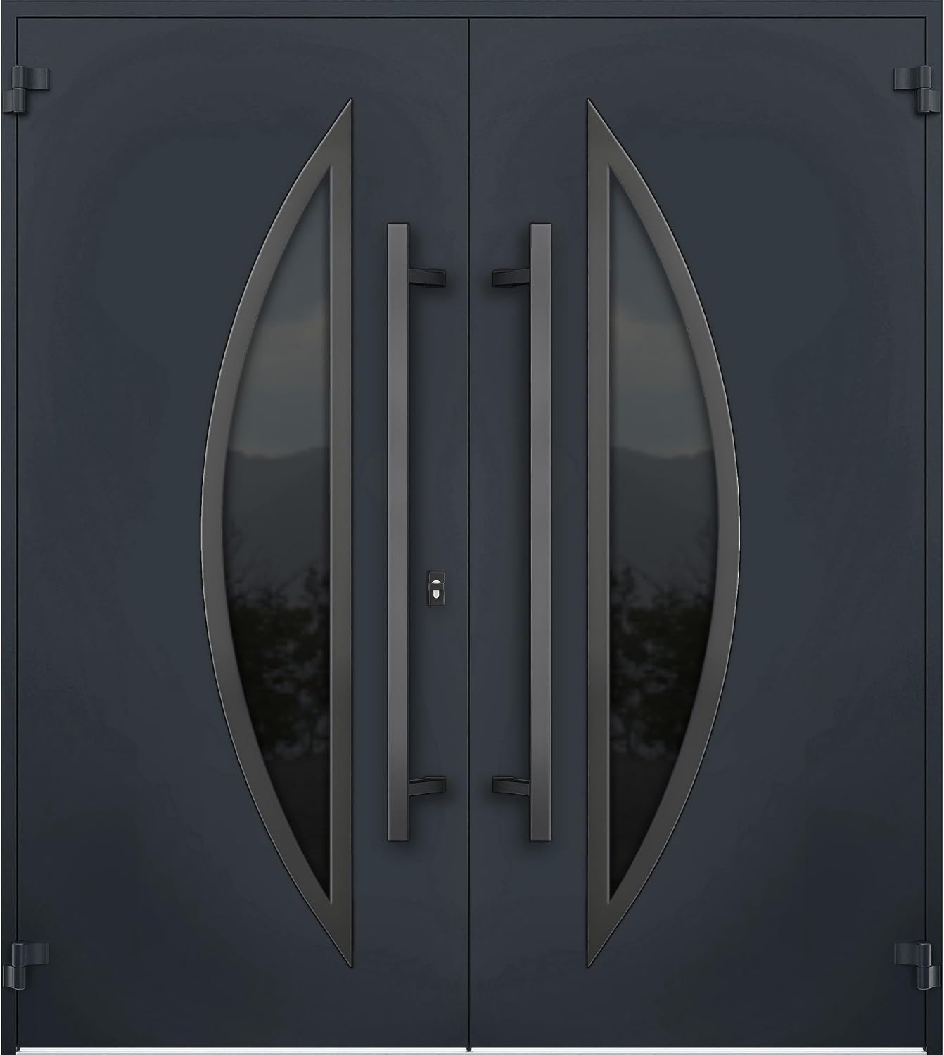 VDOMDOORS Front Exterior Prehung Metal Double Doors/Deux 6501 Anthracite Enamel Tinted Anthracite Glass/Entry Modern Painted Left Inswing Active Door 72' x 80'
