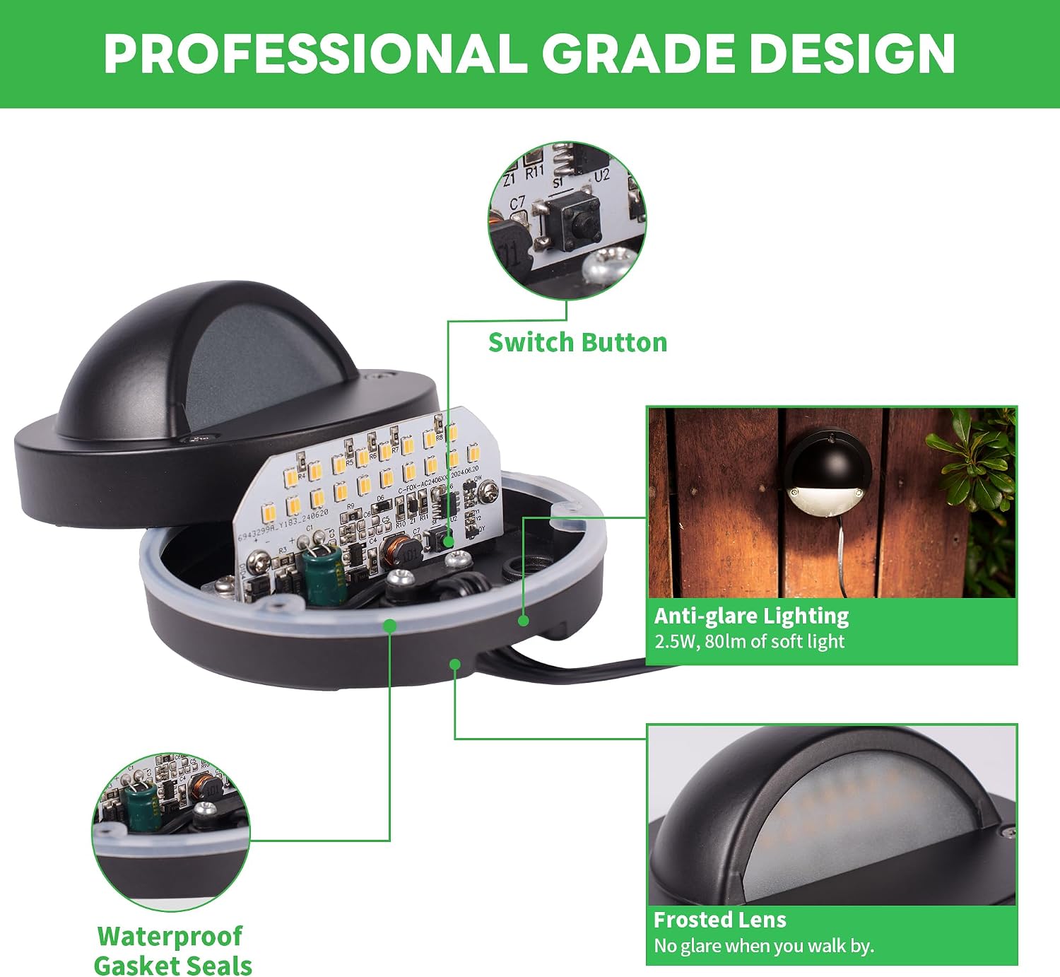 LED Deck Lights - Outdoor Landscape 12V Waterproof Lighting, Low Voltage Step Lights, Warm White & Cool White Adjustable, Wired Die-Cast Aluminum for Wall Handrail Yard 8 Pack
