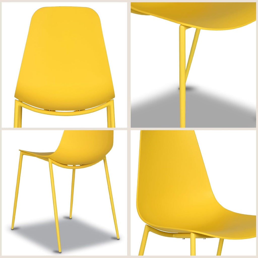 Poly & BARK Isla Modern Kitchen Chairs Set of 4 - Plastic Dining Chair with Metal Legs - Quick Assembly Simple Cafe Chairs Plastic for Indoor or Outdoor - Sunburst Yellow