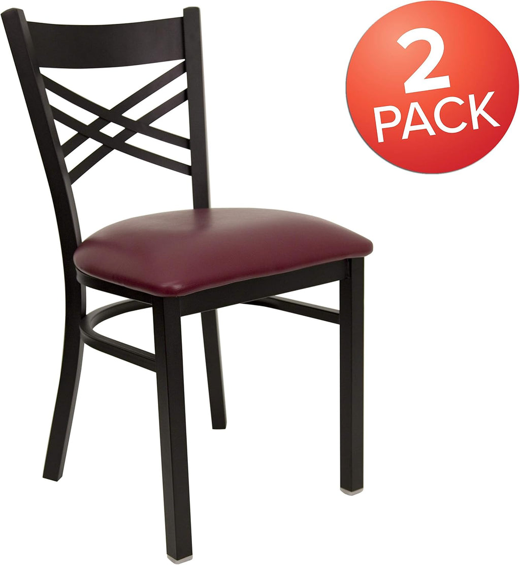 Flash Furniture 2 Pack HERCULES Series Black ''X'' Back Metal Restaurant Chair - Burgundy Vinyl Seat