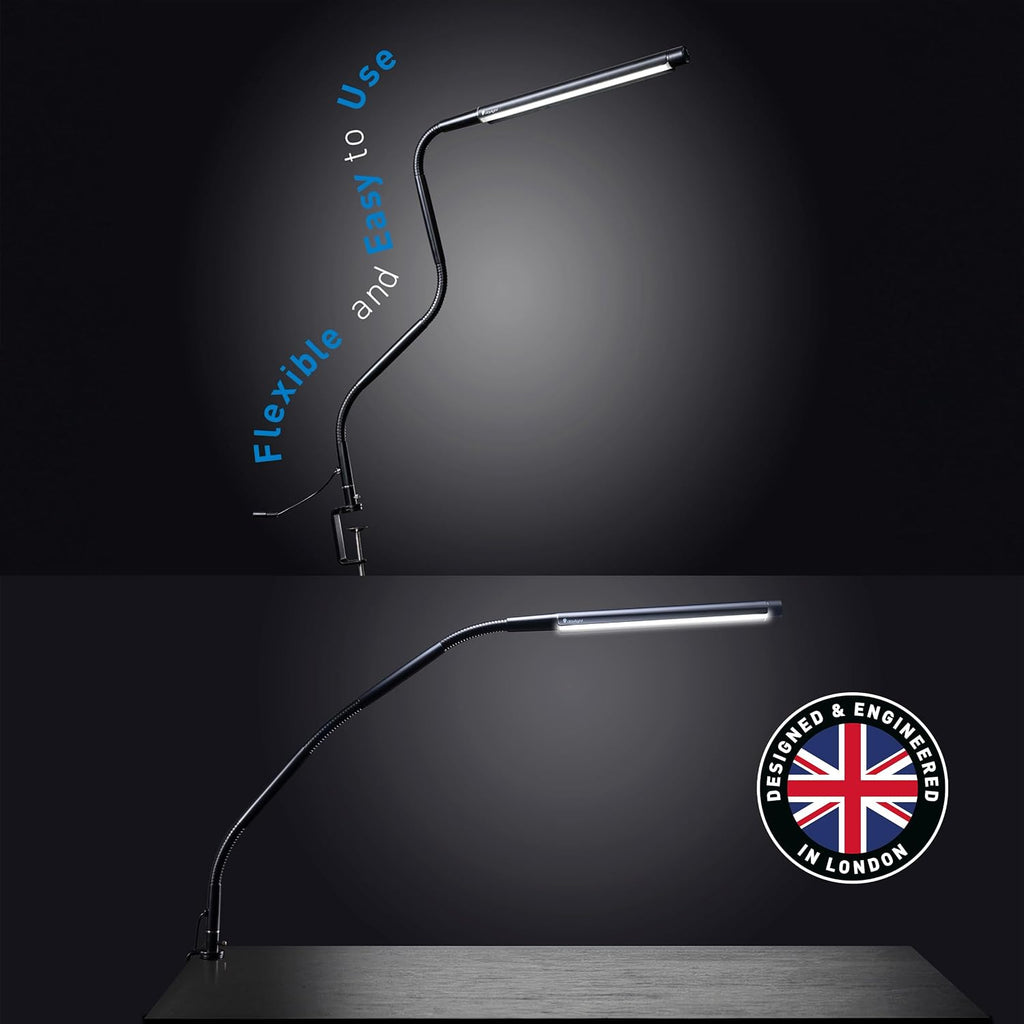 Electra Table Lamp: 3 Color Temperatures (Daylight 6000K/Cool 4000K/Warm 2700K), 95+ CRI LED, Dimmer Switch, Flexible Arm, Desk Lamp for Artists, Crafts & Office (Black, 2500 Lux at 12')