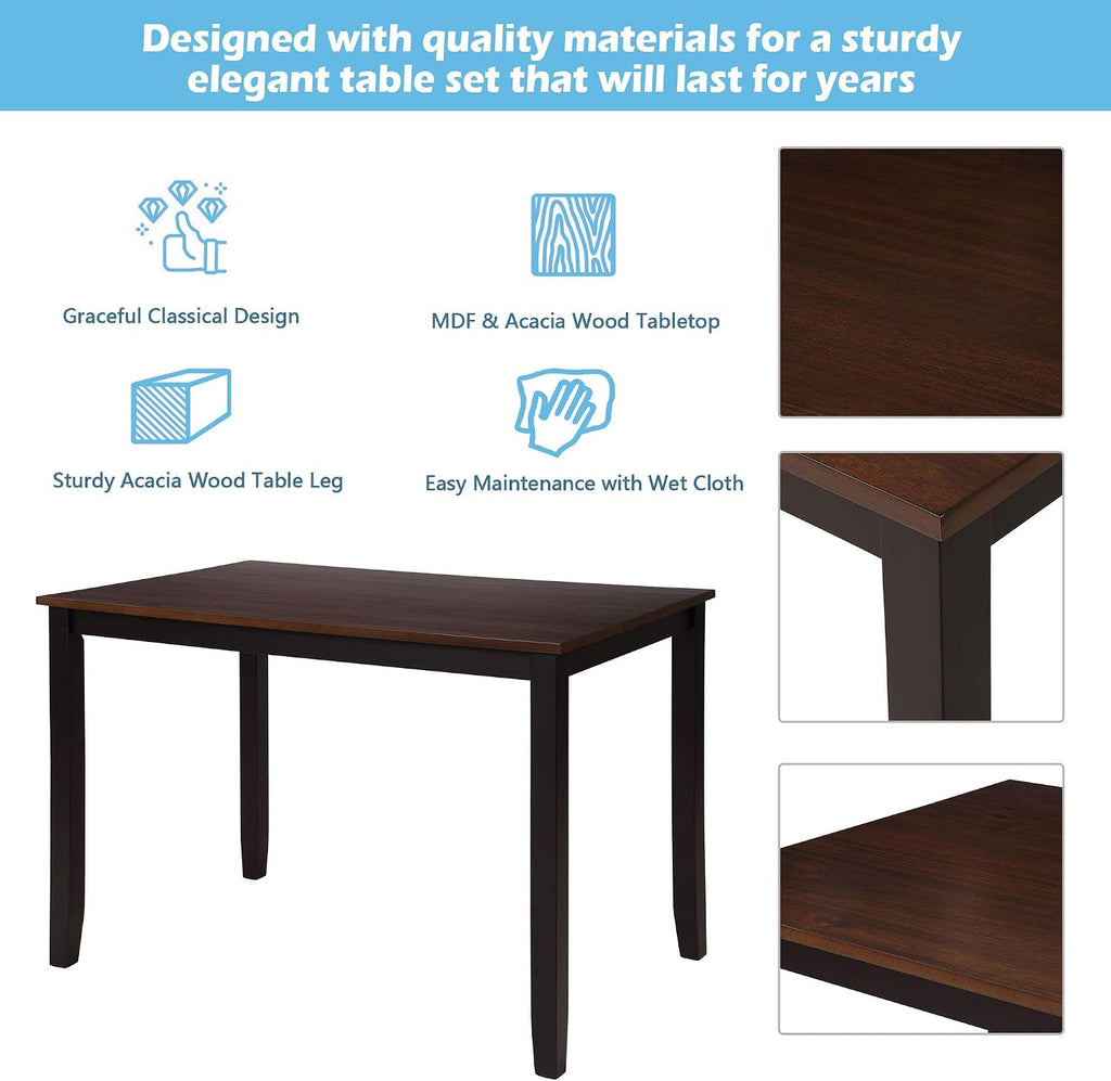 Harper & Bright Designs 5-Piece Wood Dining Table Set for 4, Kitchen Furniture Set with 4 High Back Dining Chairs for Small Places, Espresso+Black