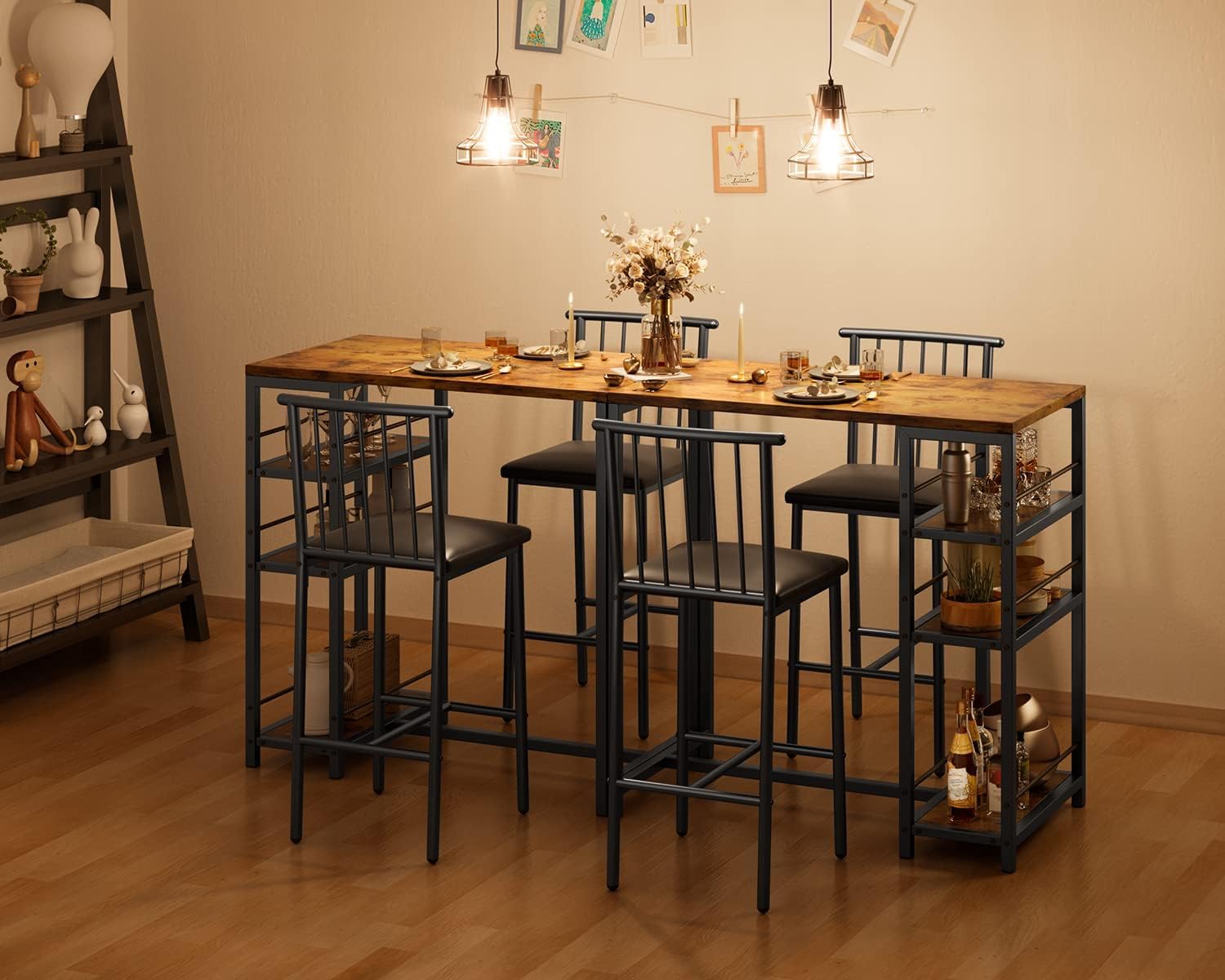 Gizoon Dining Table Set for 2 with 3 Storage Shelves, Kitchen Table and Chairs for 2 with Pu Cushion Chairs & Thick Wood Top, 3 Piece Dining Table Set for Small Space, Apartment - Retro