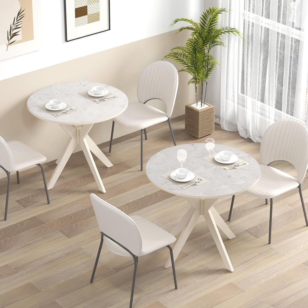 Giantex 36' Round Wood Dining Table, Farmhouse Kitchen Table with Intersecting Pedestal Base & Solid Rubber Wood Legs, Vintage Coffee Tables for Dinette, Small Spaces, Restaurant, White