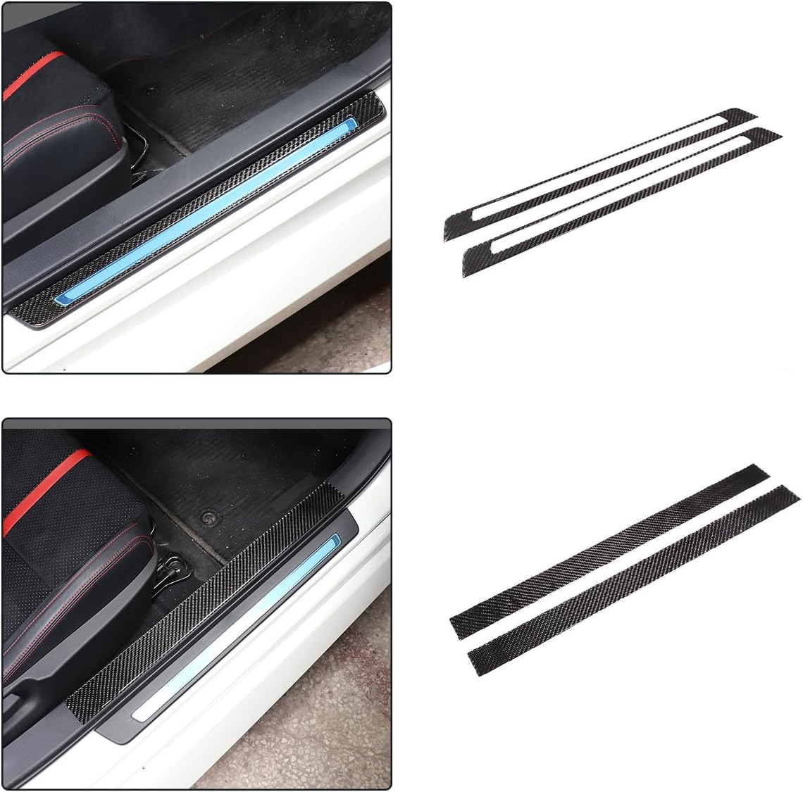 Real Carbon Fiber Car Door Interior and Exterior Threshold Strips Anti-Scratch Welcome Pedal for Subaru BRZ 2022+ Decoration Accessories (Black)