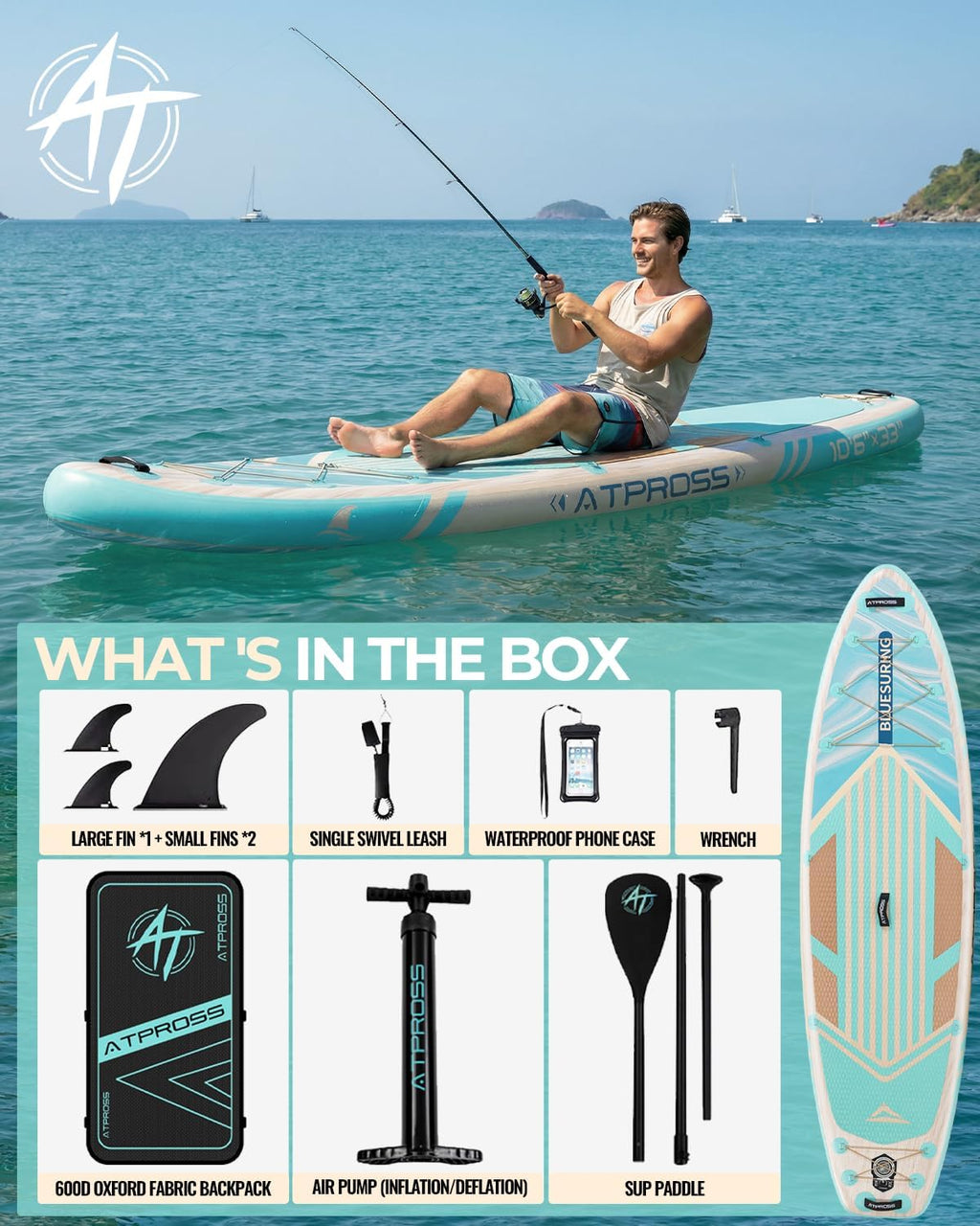 10'6''x33''Inflatable Stand Up Paddle Board, 400lbs Extra Wide Stand Up Paddleboard with Kayak Seat, Anti-Slip EVA Deck Premium SUP Accessories Kit, Non-Slip Stable Deck Boat