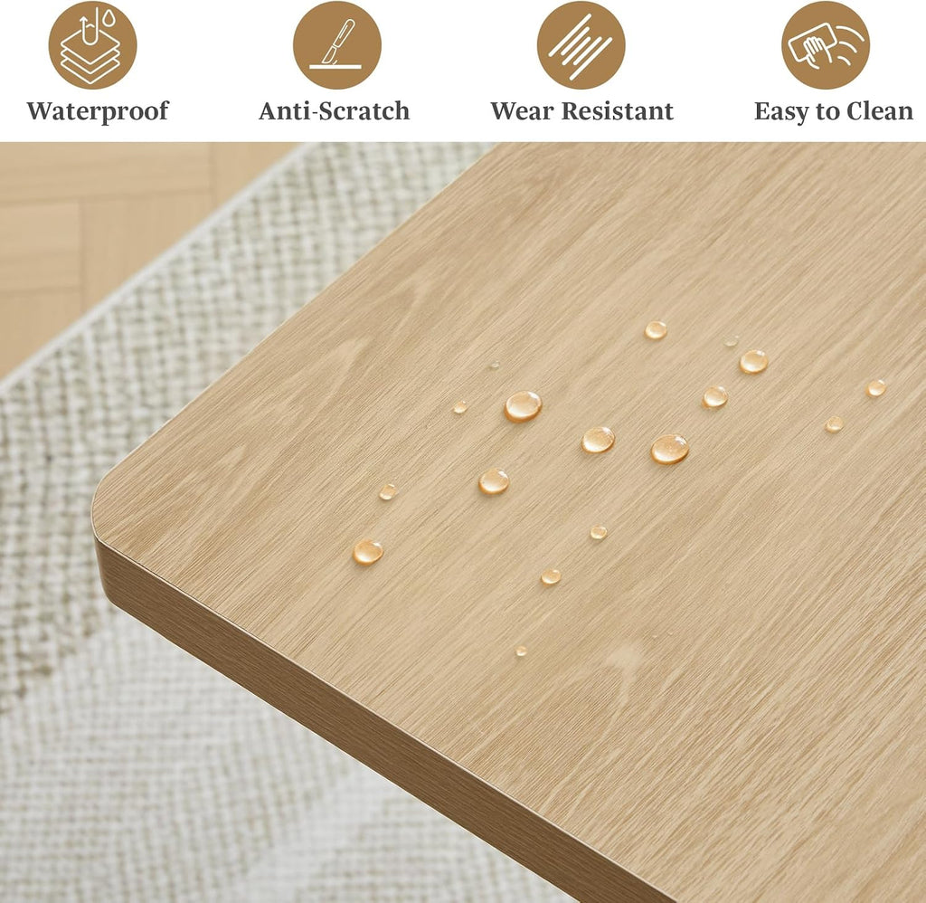 55 in–71 in Extendable Rectangular Dining Table for 4–6, Modern Farmhouse Expandable Kitchen Table with Carved Line Base, Wooden Dinner Table for Kitchen Living Room Home Office (Natural)