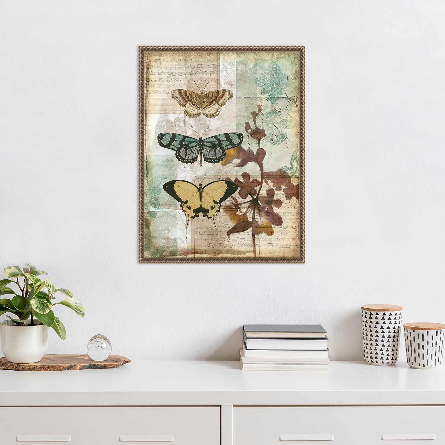 Amanti Art Framed Canvas Wall Art 24x18 Music Box Butterflies I by Jennifer Goldberger, Framed Wall Art Canvas, Animals Artwork, Traditional Decor, Medium Poster Painting for Living Room, Bedroom,