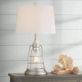 Franklin Iron Works Fisher Nautical Table Lamp with Nightlight Antique LED Edison Bulb 28.75' Tall Full Size Galvanized Finish Metal Cage Drum Shade Decor for Living Room Bedroom House Bedside