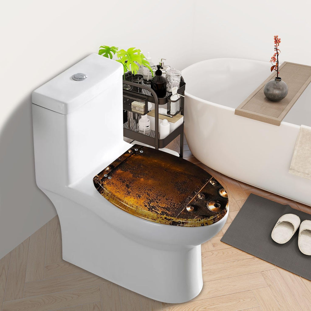 Elongated Toilet Seat Scratched Copper Rivets Resin Toilet Seat Slow Quiet Close with Quick-Release Hinges Toilet Seat with Cover Easy to Clean Install