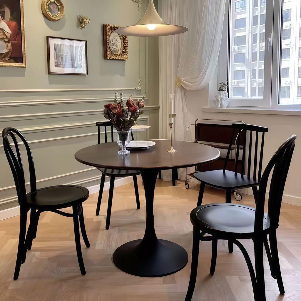 31.5' Tulip Table for 2-4 Persons Modern Round Dining Room Table, Mid-Century Modern Walnut Small Kitchen Table with MDF Wooden Top, Leisure Coffee Table for Living Room, Dining Room, Office