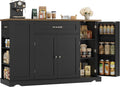 HOSTACK Kitchen Island Cart with Storage, 47'' Kitchen Storage Island on Wheels with 2 Drawers, Rolling Island Table with Adjustable Shelves, Mobile Buffet Sideboard Cabinet for Dining Room, Black