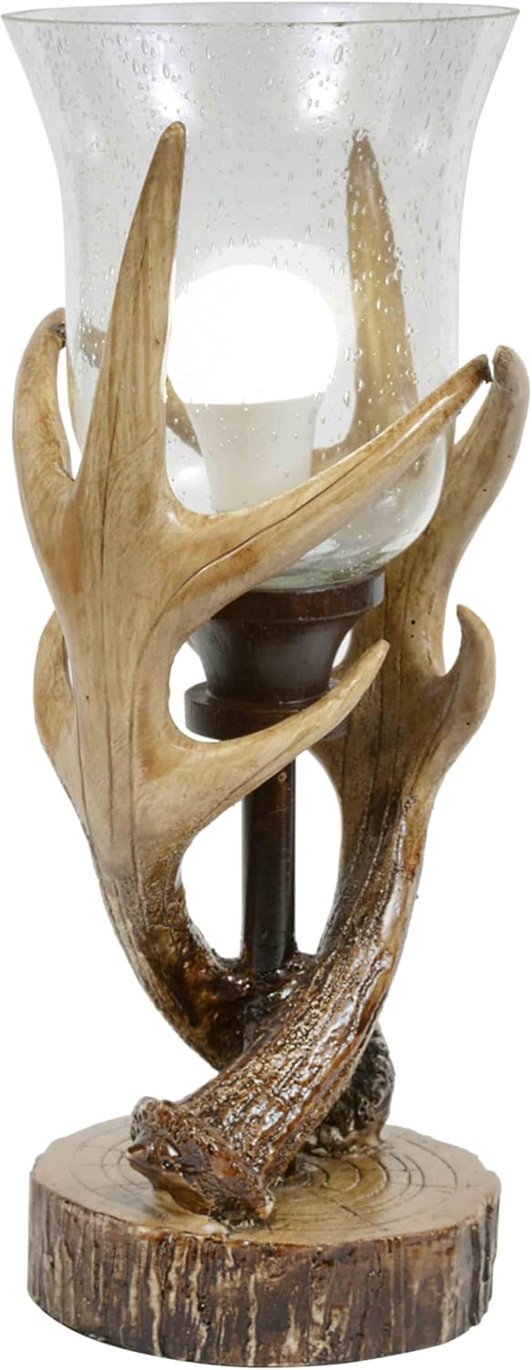 BLACK FOREST DECOR Antler Lodge Uplight Lamp - Rustic Lodge Lamp with Seeded Glass Globe