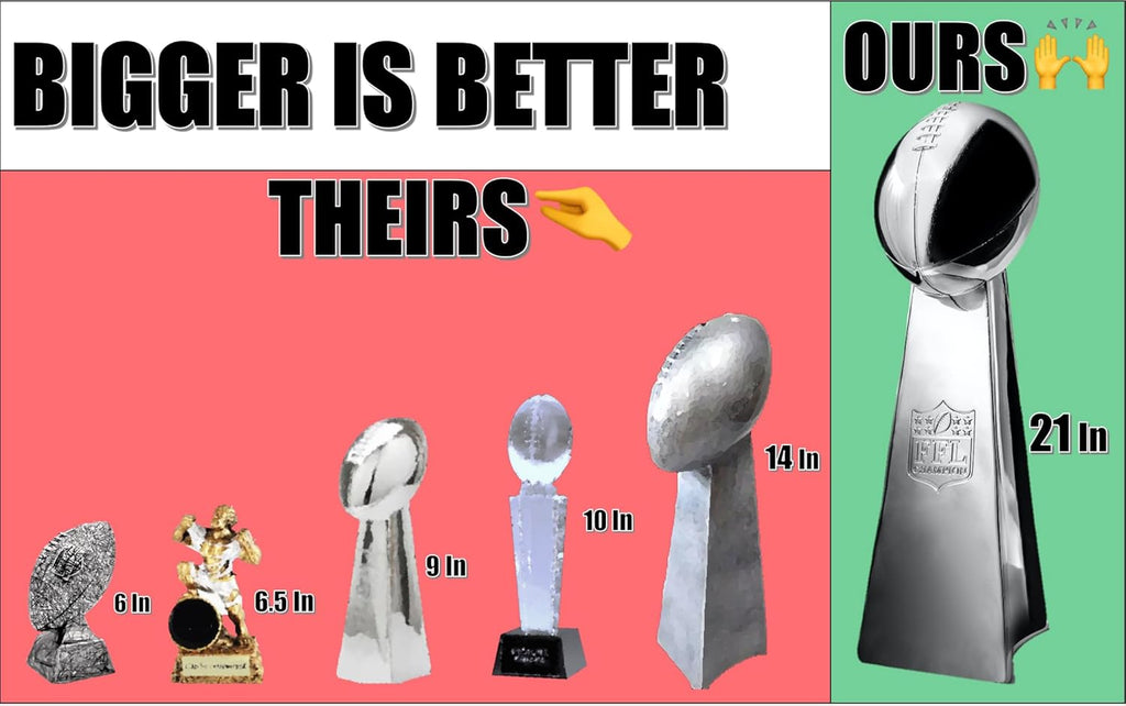 Spire Designs Lifesize Fantasy Football Trophy - Chrome Replica Championship Trophy - First Place Winner Award for League - Real Size Football Award