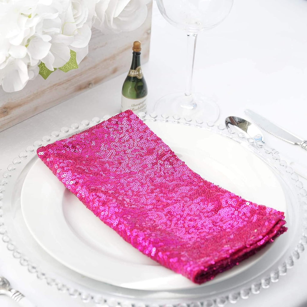 50 pcs 20-Inch Fuchsia Sequins Napkins - for Wedding Party Restaurant Holiday Dinner