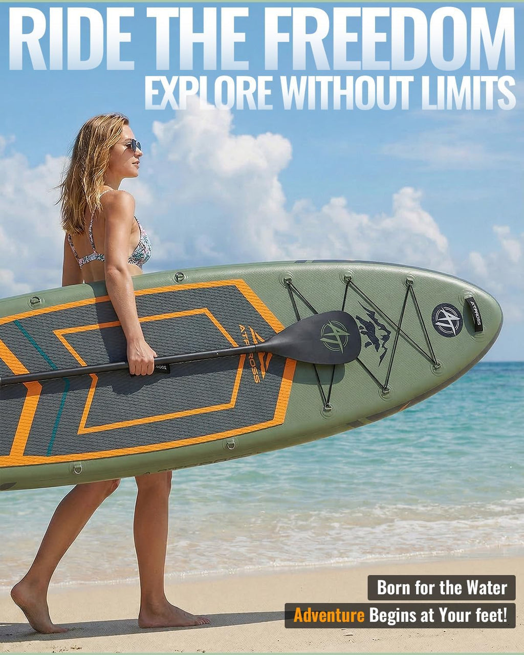 10'6''x33''Inflatable Stand Up Paddle Board, 400lbs Extra Wide Stand Up Paddleboard with Kayak Seat, Anti-Slip EVA Deck Premium SUP Accessories Kit, Non-Slip Stable Deck Boat
