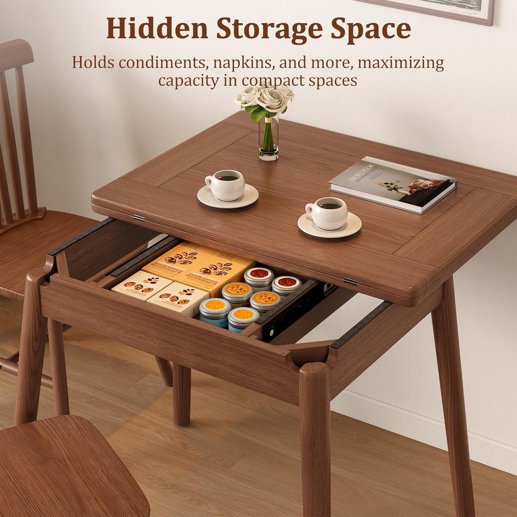 Solid Wood Small Dining Table for 2-6, 23.6'L-47.2'L Expandable Kitchen Table, Designed for Small Spaces, Easy Assembly, Suitable for Kitchen, Dining Room, Living Room, Apartment (Walnut)