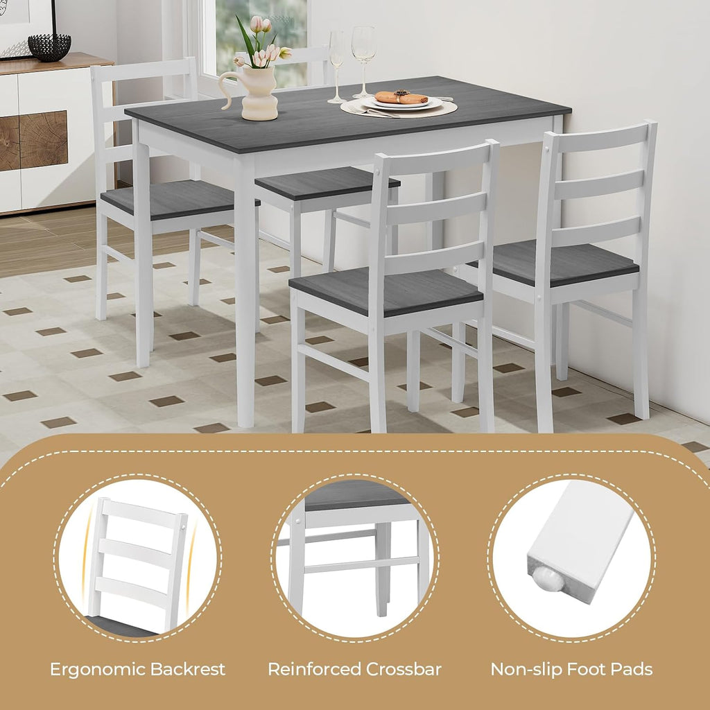 Giantex 5-Piece Dining Table Set for 4, 45' Rectangular Kitchen Table and Chairs Set with Solid Rubber Wood Legs, Space Saving Dinette Set for Small Space, Breakfast Nook, Restaurant (Grey)
