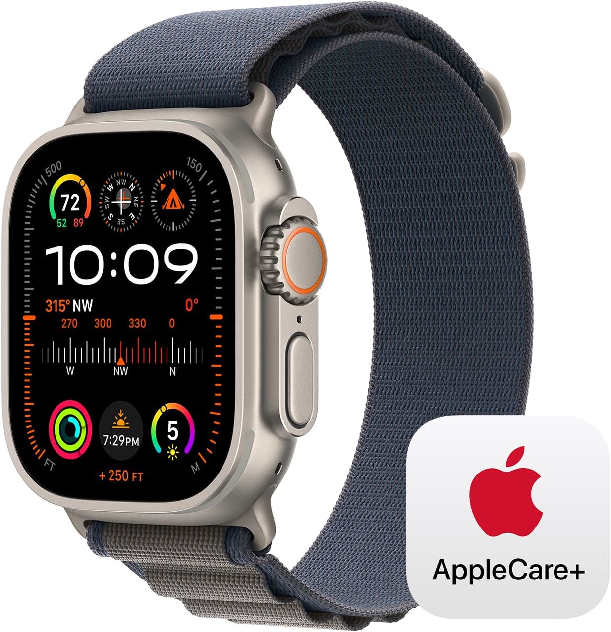 Apple Watch Ultra 2 [GPS + Cellular 49mm] Smartwatch with Rugged Titanium Case & Blue Alpine Loop Small. Fitness Tracker, Precision GPS, Action Button, Carbon Neutral With AppleCare+ (2 Years)