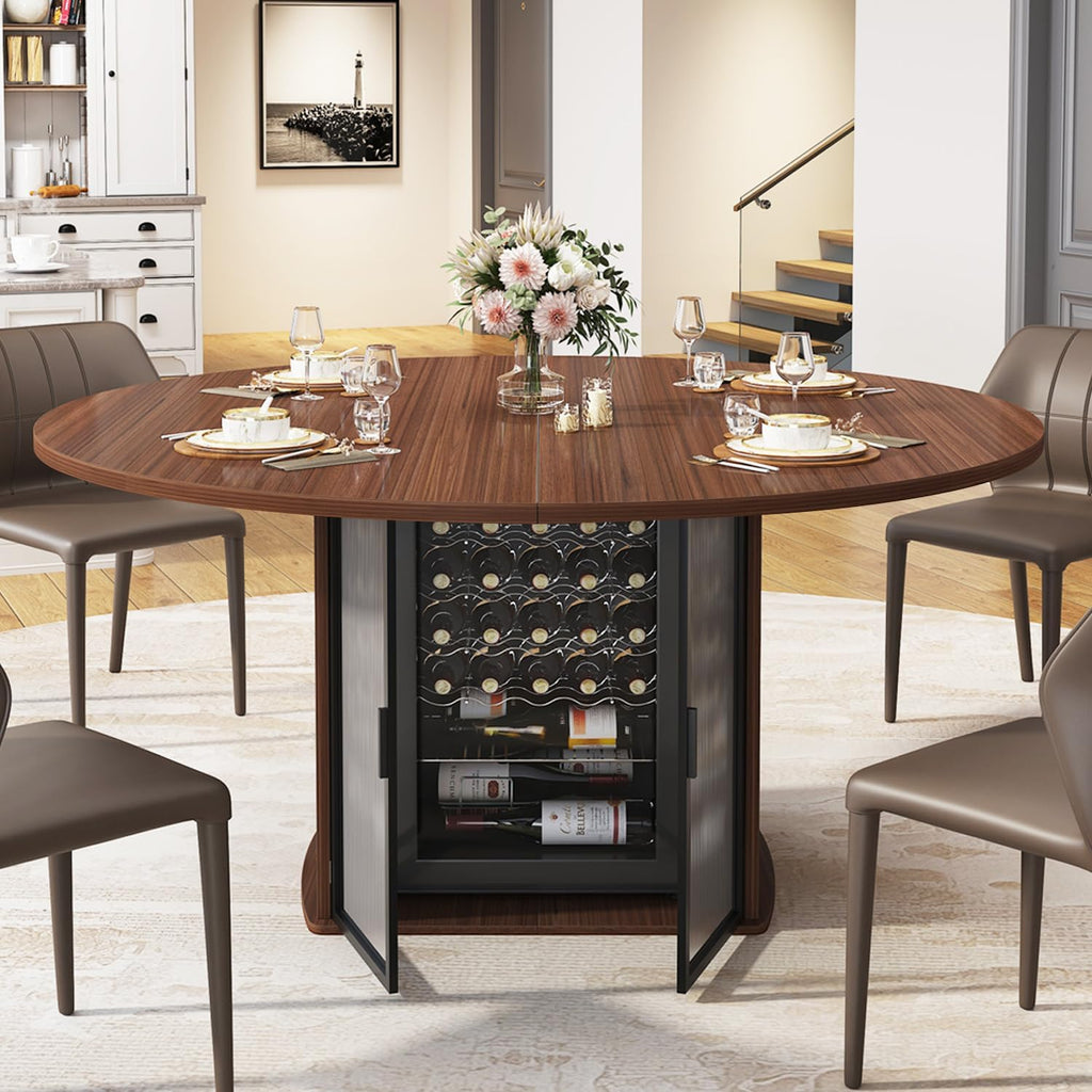 IBF 47' Round Dining Table for 4-6, Circle Kitchen Table with Storage Shelf, Circular Dining Room Tables with Fridge Space, Wood Dinner Tables for Home Kitchen, Walnut (Only Table)