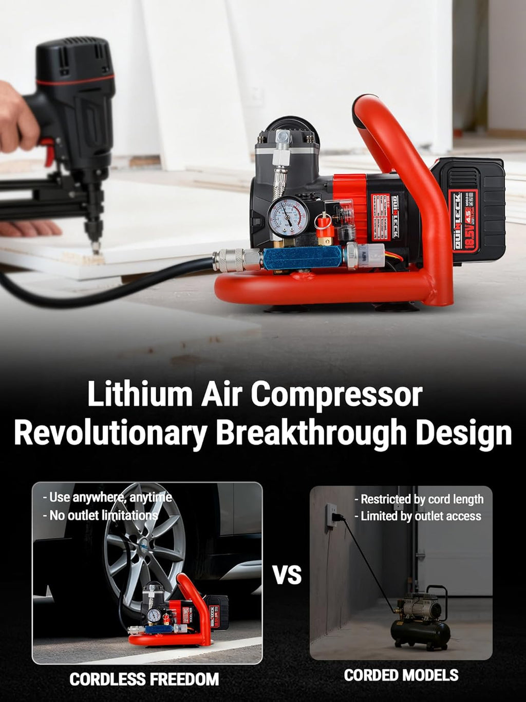 Ultra Quiet Cordless Air Compressor Compatible with for Makita Battery,Portable Air Compressor Oil Free 18V 18.5V 21V,60dB,Small Lightweight Universal for Woodwork Nailing Car Pneumatic Tool