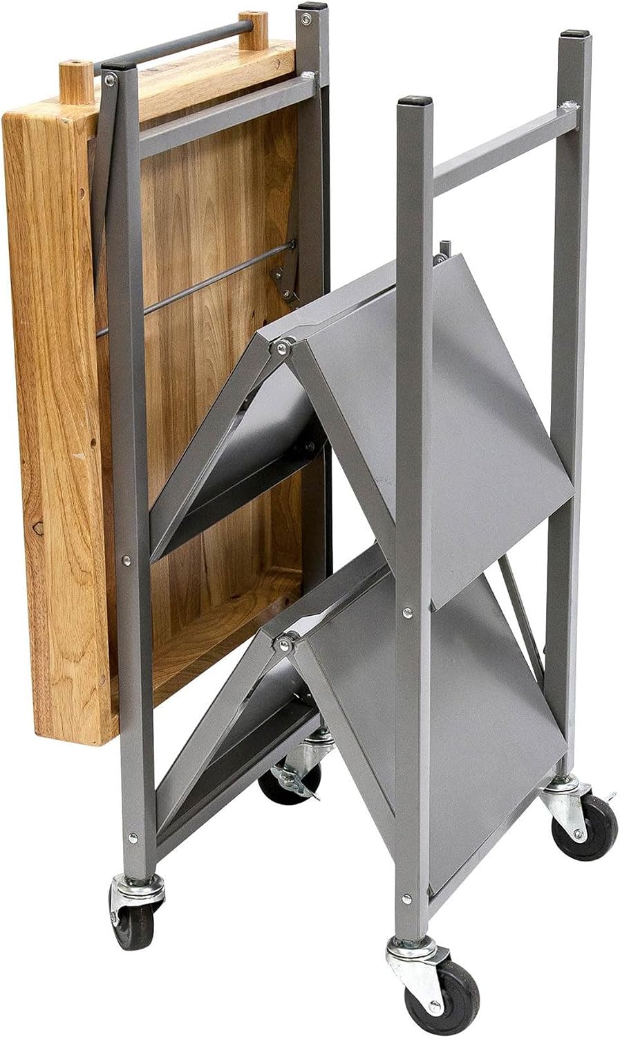 Origami Foldable Kitchen Island Cart, Rolling Storage Table Organizer with Wheels, Silver