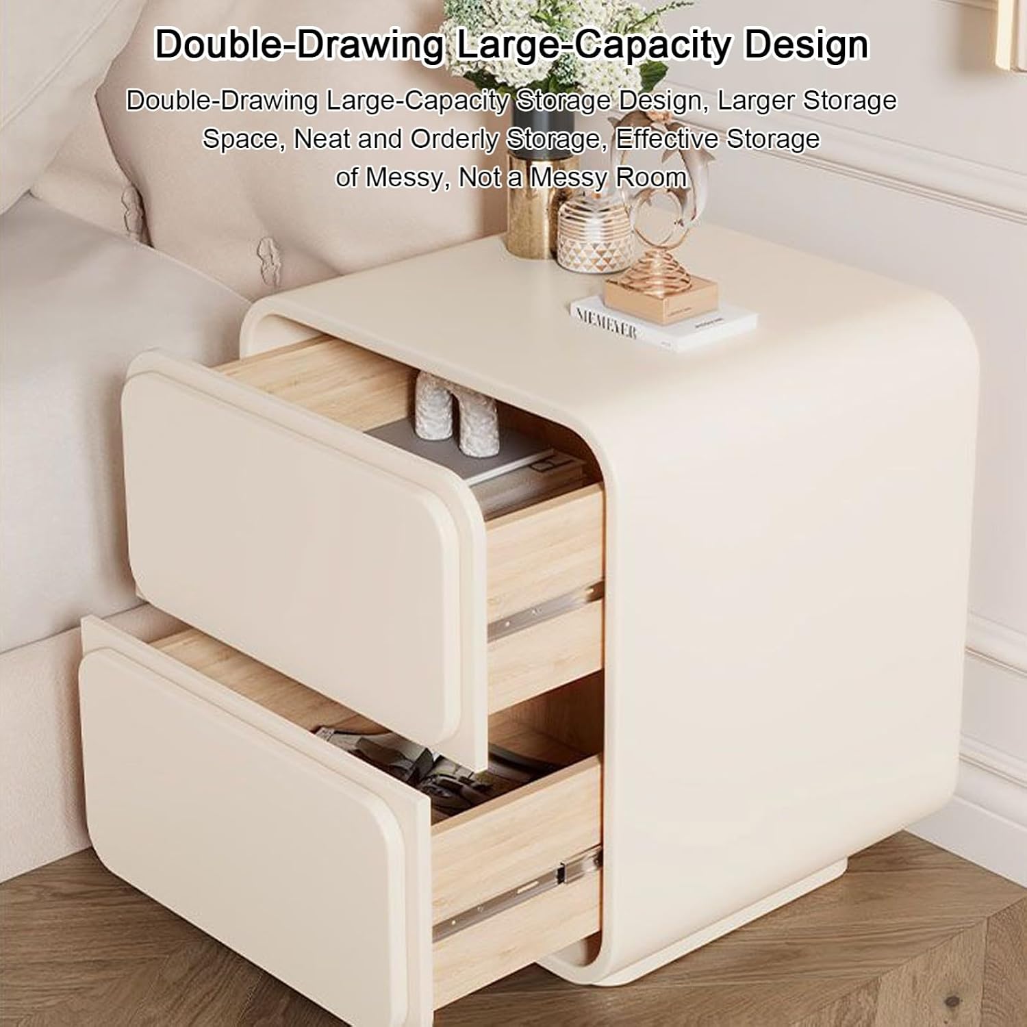Bedside Table with 2 Drawers Nightstand Bedroom Storage Drawer and Shelf Bedside End Table Side Cabinet Nightstand Bedroom Living Room Furniture
