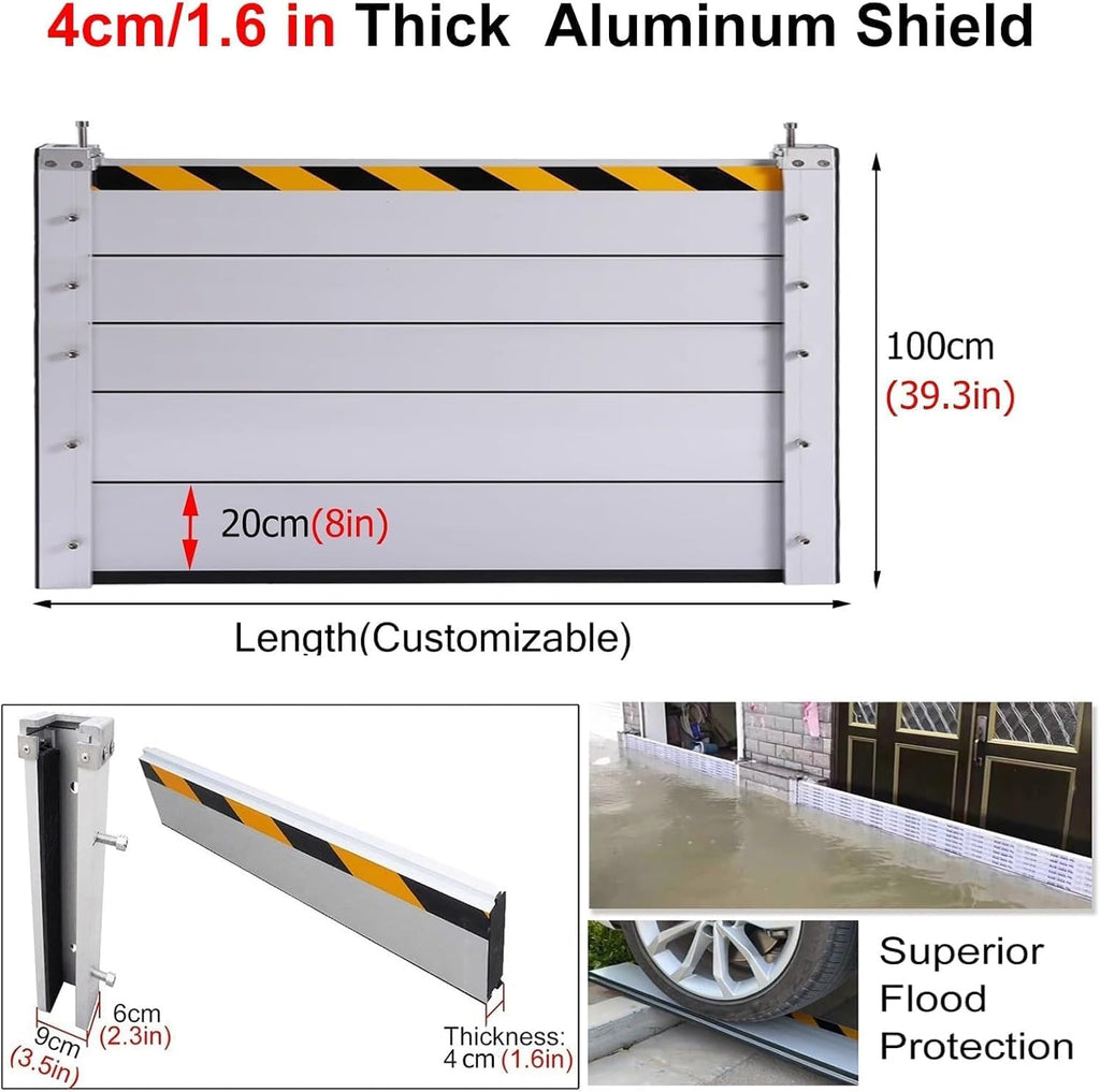 Reusable Heavy Duty Flood Barrier Door Outside, Commercial Aluminum Water Dams for Garage Door Threshold Outdoor Driveway & Mall Owners, Customizable Anti-Flood Board(Size:L2ft,Color:H 3.2ft/39in)