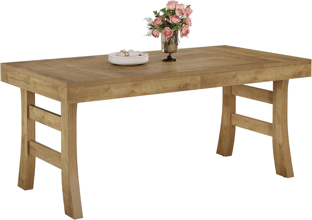 Tribesigns 63-Inch Dining Table for 4-6 People, Farmhouse Rectangular Large Kitchen Dinner Eating Table with Sturdy Legs for Home Kitchen, Dining Room, Light Brown