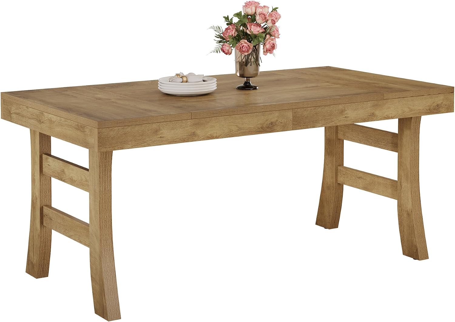 Tribesigns 63-Inch Dining Table for 4-6 People, Farmhouse Rectangular Large Kitchen Dinner Eating Table with Sturdy Legs for Home Kitchen, Dining Room, Light Brown