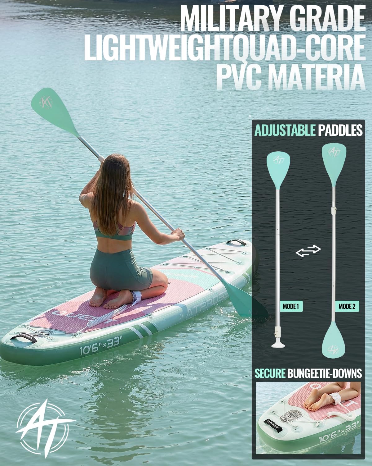 10'6''x33''Inflatable Stand Up Paddle Board, 400lbs Extra Wide Stand Up Paddleboard with Kayak Seat, Anti-Slip EVA Deck Premium SUP Accessories Kit, Non-Slip Stable Deck Boat