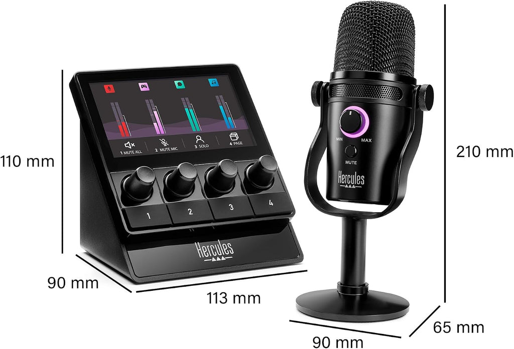 Hercules Stream Starter Kit, Includes Stream 100 and HUD-600 USB Microphone + 3 Months Voicemod Pro, Core Streaming apps pre-Integrated (OBS, Streamlabs), Compatible with PC Only