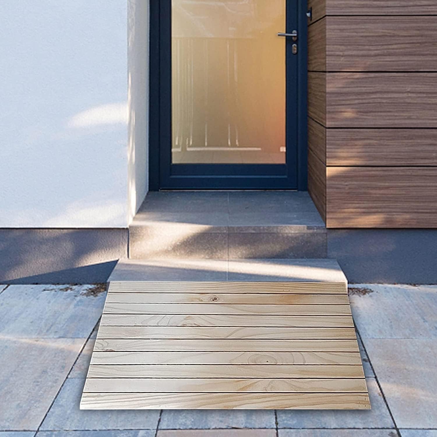Katzowen Doorway Uneven Floor Transition Strip, Entry Ramp 2' 3' 4' 5' 7 8 6 Inch Rise Wood, Home Doorway Threshold Ramp for Wheelchair/Walker/Bike/Scooter, Durable Curb Ramp Load 600 Lbs (Size