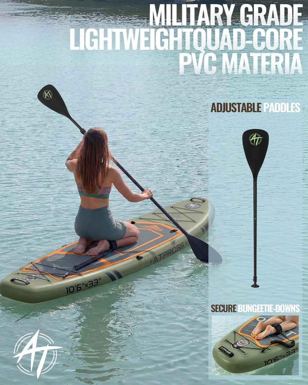 10'6''x33''Inflatable Stand Up Paddle Board, 400lbs Extra Wide Stand Up Paddleboard with Kayak Seat, Anti-Slip EVA Deck Premium SUP Accessories Kit, Non-Slip Stable Deck Boat