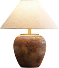 DJAMEL Rustic Farmhouse Clay Pot Lamps 19.6' Tall Ceramic Table Lamp Simple Textured Brown Ceramic Lamp Body with White Textured Shade Bedside Nightstand Lamp for Living Room Bedroom Office