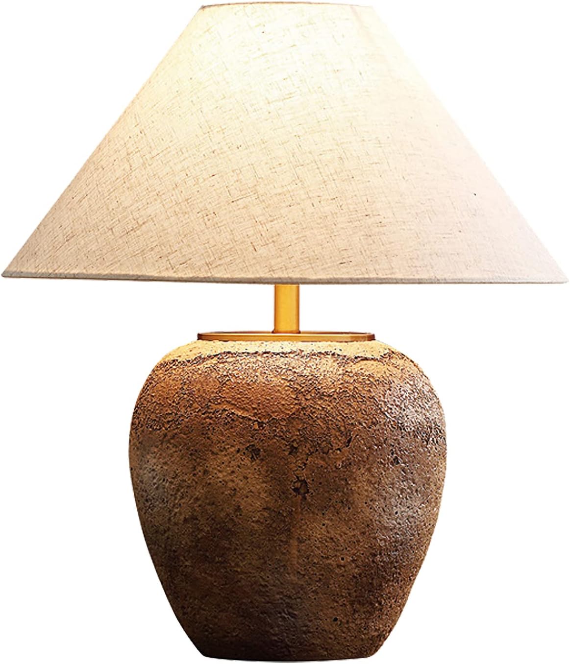 Rustic Farmhouse Clay Pot Table Vintage Distressed Ceramic Table Lamp with White Fabric Lampshade American Southwestern Textured Ceramic Lamp for Living Room Bedroom Office