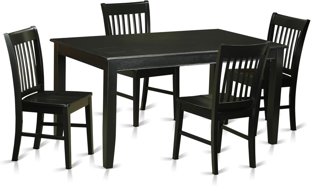 East West Furniture DUNO5-BLK-W 5 Piece Dining Room Table Set Includes a Rectangle Wooden Table and 4 Kitchen Dining Chairs, 36x60 Inch, Black