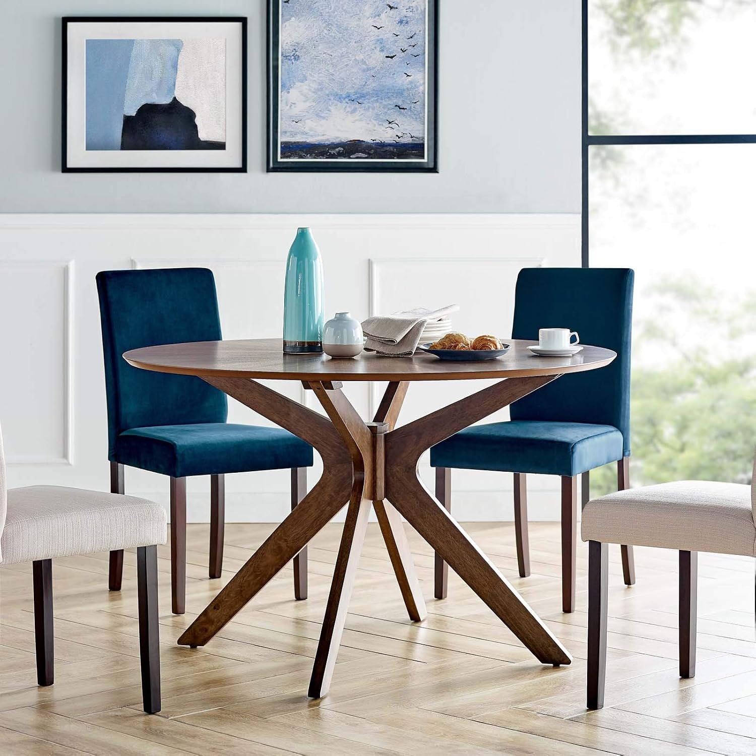 Modway Crossroads 47' Round Wood Dining Table, Walnut