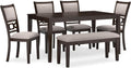 Signature Design by Ashley Langwest Dining Room Table Set, 4 Upholstered Chairs and Bench, Seats 6, Cushioned Seats, Wood, Cherry Brown