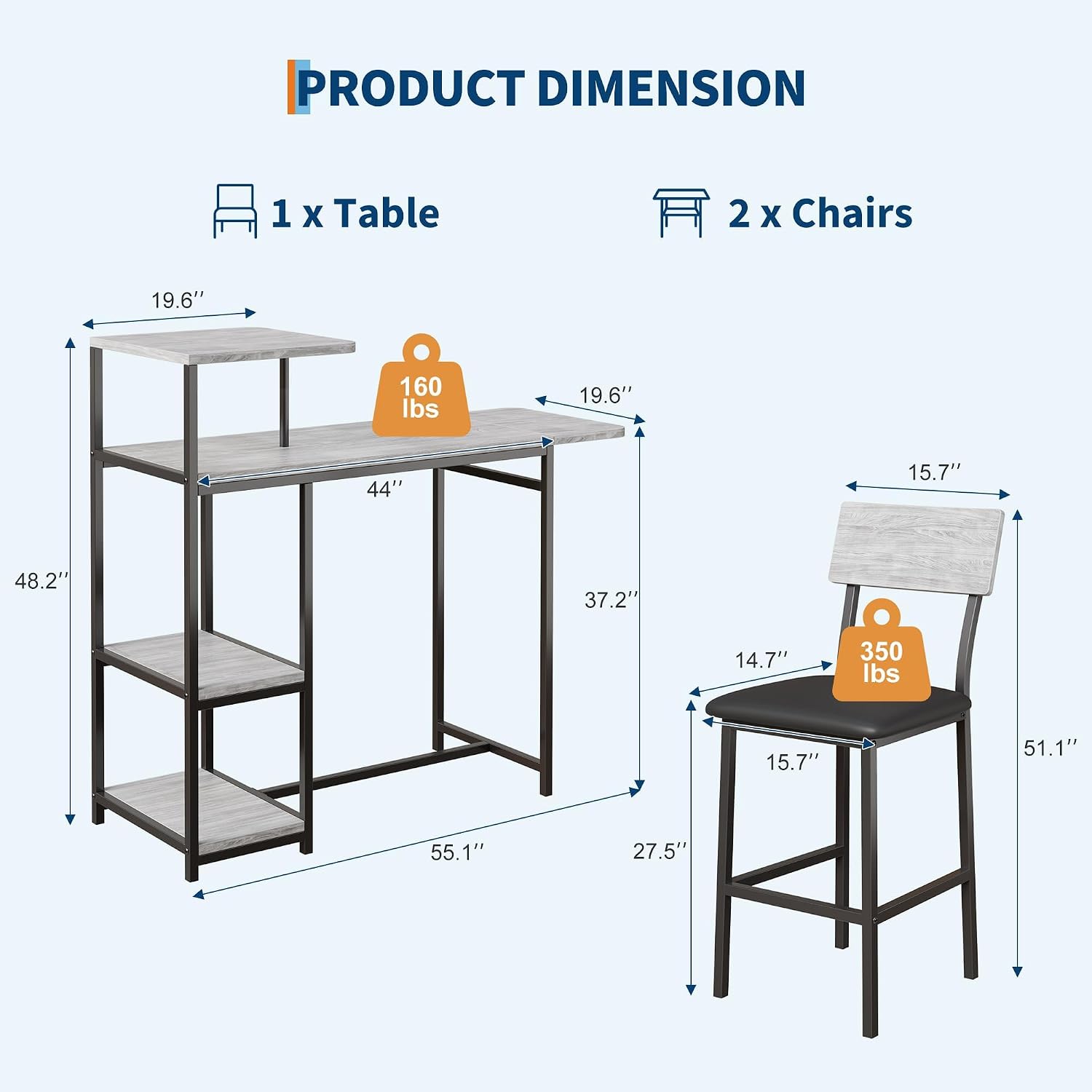 Garvee Dining Table Set for 2, 3-Piece Expandable Bar Table and Chairs Set, with Storage Shelves and Wine Rack, Small Kitchen Dining Set for Living Room, Apartment