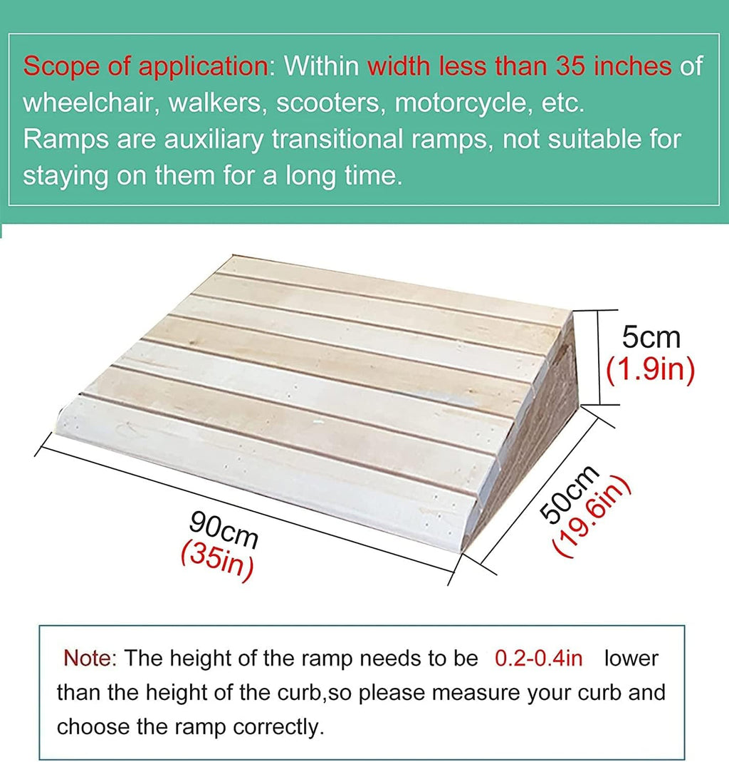Entry Ramps for Wheelchairs for Home Stairs Garden Deck, Wooden Doorways Threshold Ramps, 10/12/14/15/16/18/20cm High, Scooters Bikes Cars(35x19.6x1.9in)