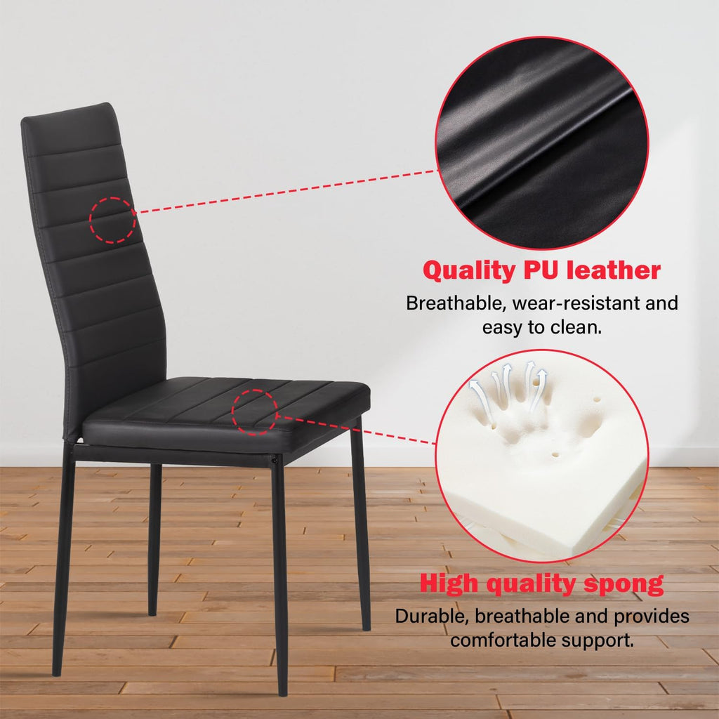 PayLessHere Dining Table and Chairs Set, Modern Rectangular Marble Table top with 4 Chairs PU Leather for Dining Room and Kitchen, Black Marble