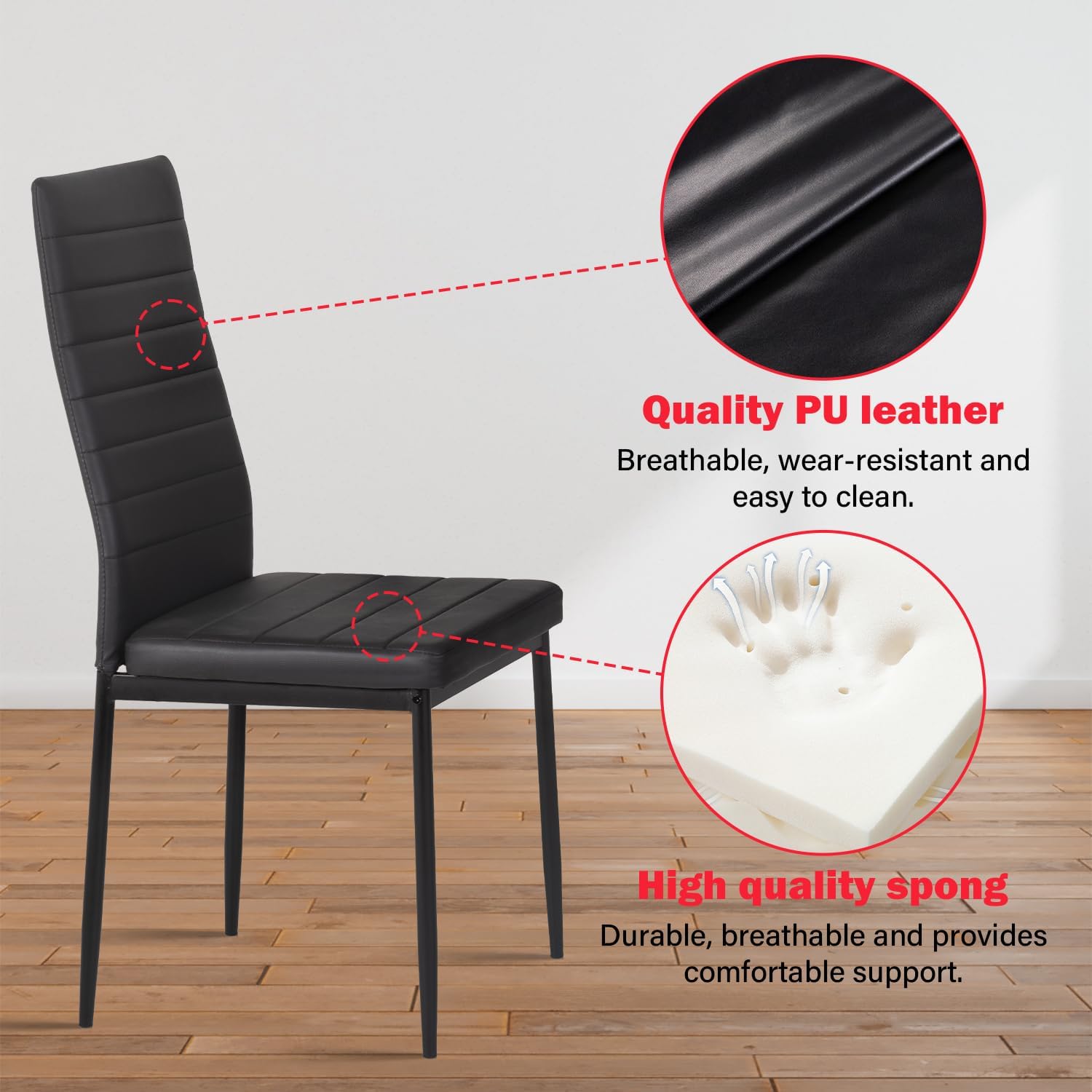 PayLessHere Dining Table and Chairs Set, Modern Rectangular Marble Table top with 4 Chairs PU Leather for Dining Room and Kitchen, Black Marble