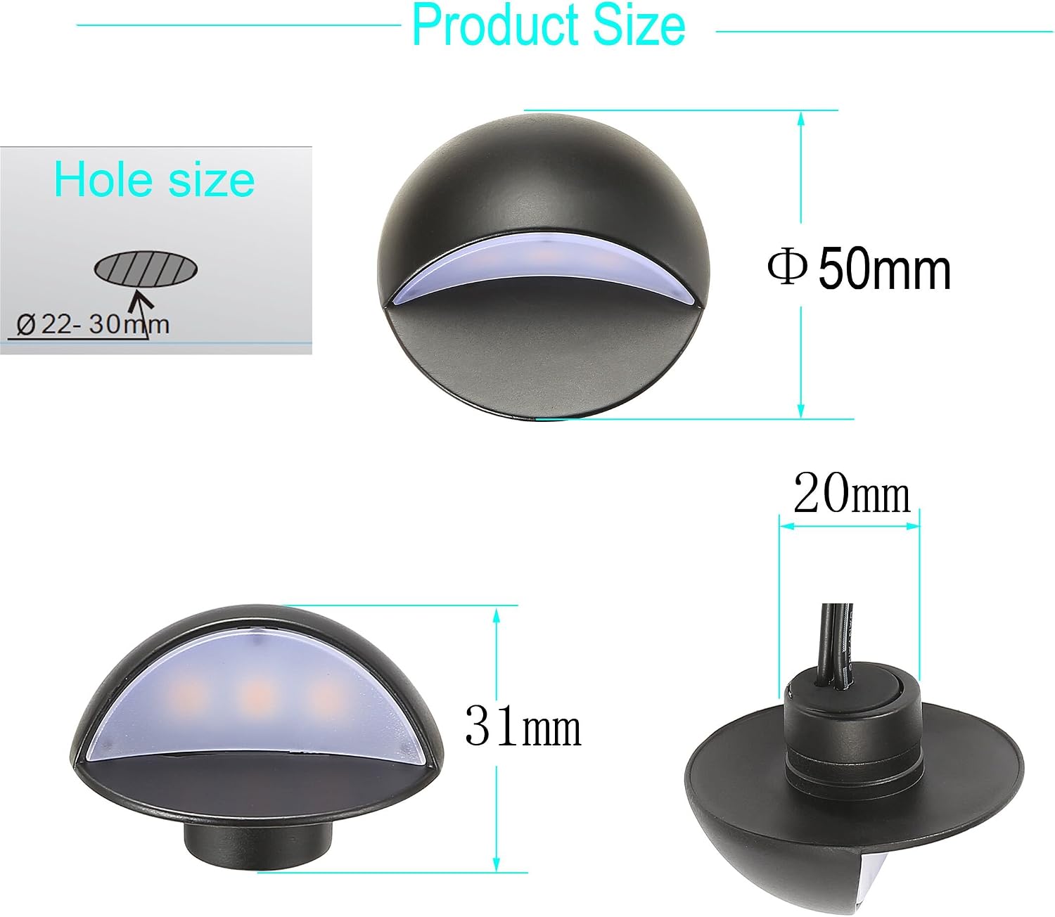 LED Deck Lights Kit, Pack of 20 Low Voltage LED Step Stair Lights, Φ1.97 Outdoor Garden Yard Decoration Lamp Recessed Landscape Pathway Step Stair Warm White LED Lighting, Black