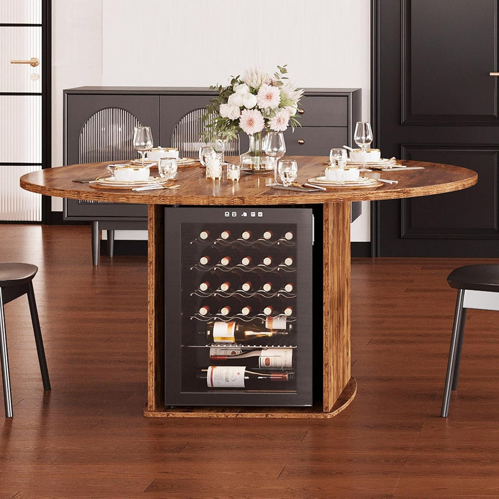IBF Round Dining Table with Storage, Wood Kitchen Table with Fridge Space, Rustic Circle Dining Room Tables for 4-6, Farmhouse Circular Dinner Tables for Home, Rustic Brown, 47 Inch, Only Table